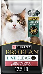 Purina Pro Plan LiveClear Sensitive Skin & Stomach Turkey & Oatmeal Formula Dry Cat Food, 12.5-lb bag