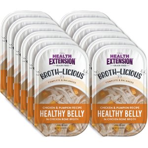Health Extension Broth-Licious Healthy Belly Grain-Free Chicken & Pumpkin in Chicken Bone Broth Wet Dog Food, 3.5-oz tray, case of 12