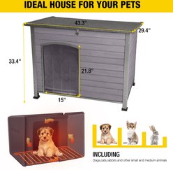 Aivituvin Wooden Outdoor Heated Dog House, Grey, Large slide 2 of 7