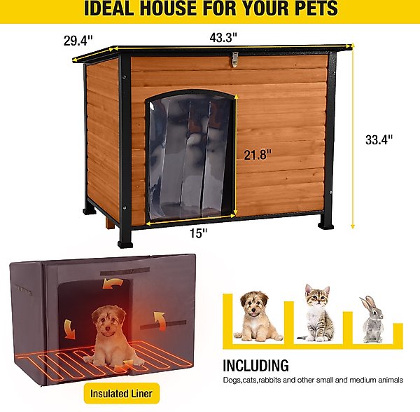 Show full view: Aivituvin Wooden Outdoor Heated Dog House, Brown, Large slide 7 of 9