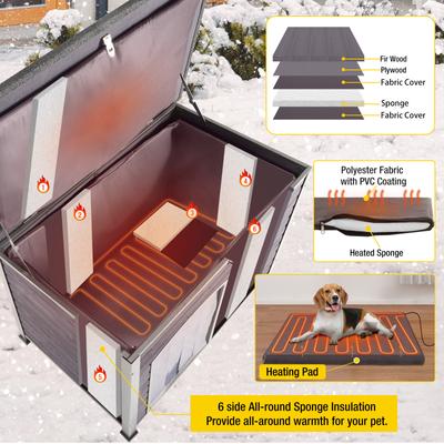 Show full view: Aivituvin Wooden Outdoor Heated Dog House, Grey, Medium slide 2 of 9