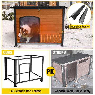 Show full view: Aivituvin Metal Frame Wood Outdoor Heated Dog House with Heating Pad, Brown, Large: 43.3-in slide 6 of 7