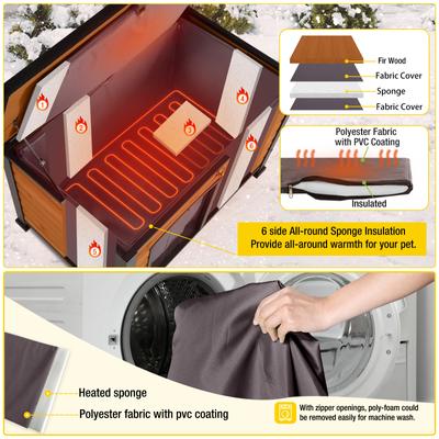 Show full view: Aivituvin Wooden Outdoor Heated Dog House, Brown, Medium slide 6 of 9