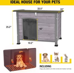 Aivituvin Wooden Outdoor Heated Dog House, Grey, Medium slide 2 of 7