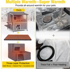 Aivituvin 2-Story Wooden Indoor & Outdoor Heated Cat House, Grey slide 2 of 6