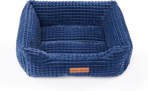 Show full view: MODERN THREADS Jacquard Waffle Super Plush Cuddler Dog & Cat Bed, Blue slide 2 of 7