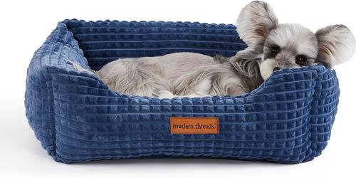 Show full view: MODERN THREADS Jacquard Waffle Super Plush Cuddler Dog & Cat Bed, Blue slide 3 of 7