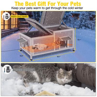 Show full view: Aivituvin Insulated Wooden Indoor & Outdoor Heated Cat House, Grey slide 6 of 8