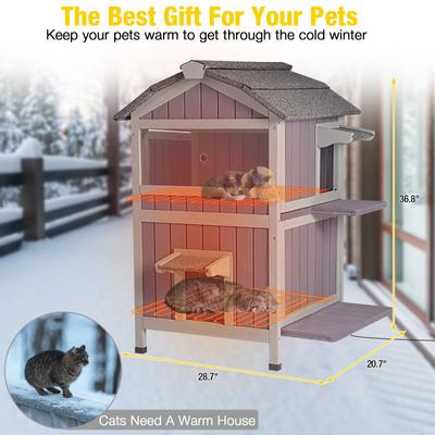 Show full view: Aivituvin 2-Story Wooden Indoor & Outdoor Heated Cat House with Liner, Grey slide 7 of 8
