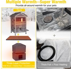 Aivituvin 2-Story Wooden Indoor & Outdoor Heated Cat House with Liner, Grey slide 2 of 7