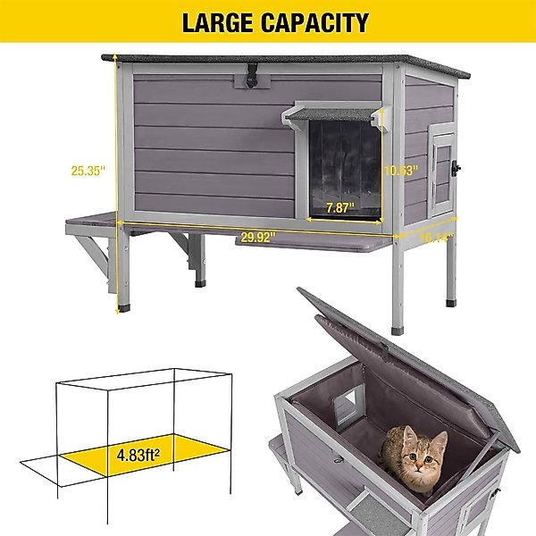 Show full view: Aivituvin Wooden Indoor & Outdoor Heated Cat House, Grey slide 7 of 8