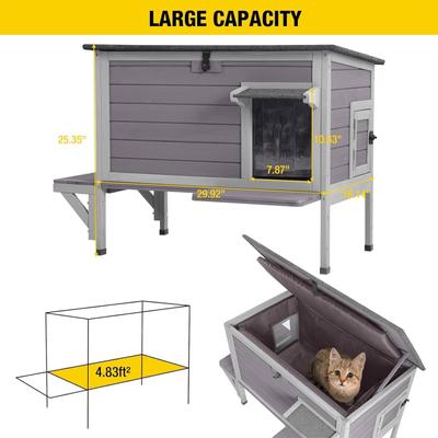 Show full view: Aivituvin Wooden Indoor & Outdoor Heated Cat House, Grey slide 7 of 9