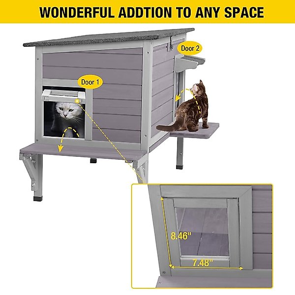Show full view: Aivituvin Wooden Indoor & Outdoor Heated Cat House, Grey slide 5 of 8