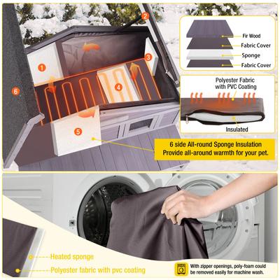 Show full view: Aivituvin Wooden Indoor & Outdoor Heated Cat House, Grey slide 6 of 10