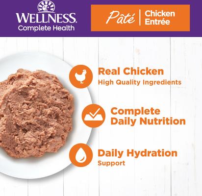 Show full view: Wellness Complete Health Pate Chicken Entree Grain-Free Natural Canned Cat Food, 3-oz, case of 24 slide 3 of 12
