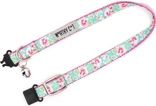Show full view: The Worthy Dog Watercolor Floral Cat Collar, Teal, One Size: 9 to 11-in neck, 1/2-in wide slide 4 of 4