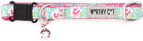 Show full view: The Worthy Dog Watercolor Floral Cat Collar, Teal, One Size: 9 to 11-in neck, 1/2-in wide slide 3 of 4