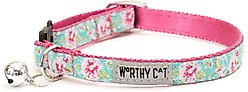 The Worthy Dog Watercolor Floral Cat Collar, Teal, One Size: 9 to 11-in neck, 1/2-in wide