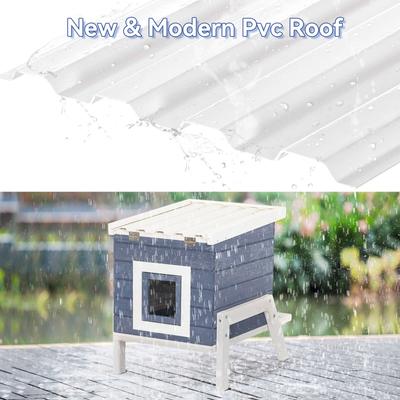 Show full view: Petsfit Elevated Wooden Outdoor Cat House, Blue slide 5 of 9