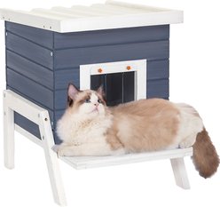 Petsfit Elevated Wooden Outdoor Cat House, Blue