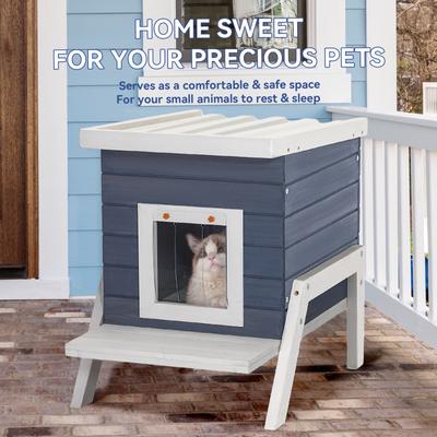 Show full view: Petsfit Elevated Wooden Outdoor Cat House, Blue slide 4 of 9