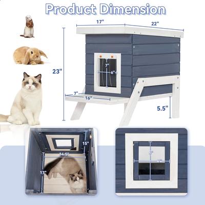 Show full view: Petsfit Elevated Wooden Outdoor Cat House, Blue slide 2 of 9