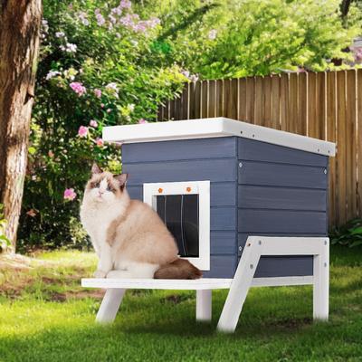 Show full view: Petsfit Elevated Wooden Outdoor Cat House, Blue slide 6 of 9