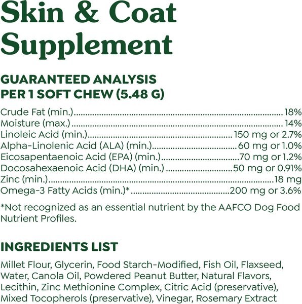 Greenies Skin & Coat Sensitive Care Peanut Butter Flavor Supplement for Dogs