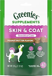 Greenies Skin & Coat Sensitive Care Peanut Butter Flavor Supplement for Dogs, 40 count