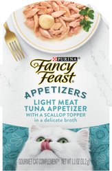 Fancy Feast Appetizers Light Meat Tuna with a Scallop Topper Lickable Cat Treats, 1.1-oz tray, case of 10