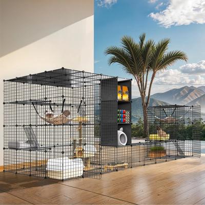 Show full view: Yitahome DIY Cat Playpen with Roof Hammock, Black slide 2 of 8
