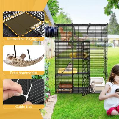 Show full view: Yitahome 4-Tier Outdoor Metal Detachable Cat Playpen, Black slide 5 of 7
