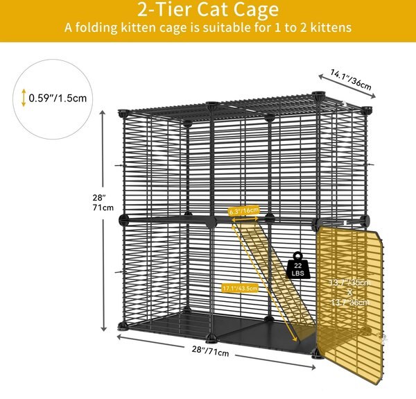 Yitahome 2-Tier DIY Cat Playpen, Black, 28 x 14 x 28-in