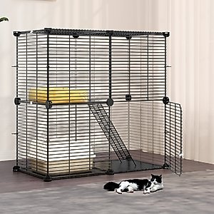 Yitahome 2-Tier DIY Cat Playpen, Black, 28 x 14 x 28-in