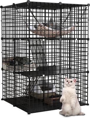 Show full view: Yitahome 3-Tier DIY Metal Cat Playpen, Black, 28 x 28 x 41-in slide 6 of 7