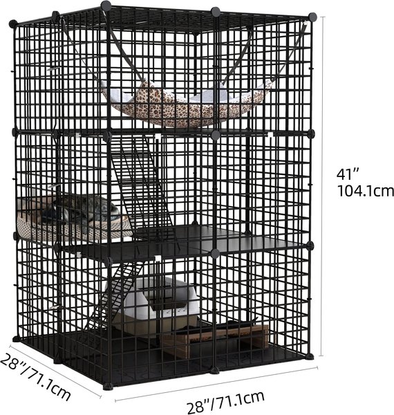 Yitahome 3-Tier DIY Metal Cat Playpen, Black, 28 x 28 x 41-in