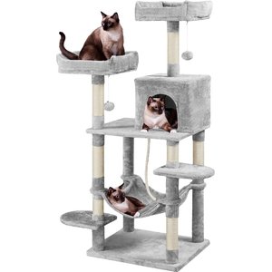 Yaheetech 59-in Plush Cat Tree & Condo, Light Gray