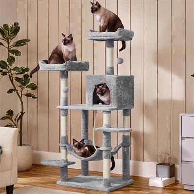 Show full view: Yaheetech 59-in Plush Cat Tree & Condo, Light Gray slide 2 of 7