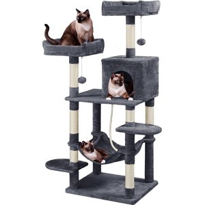 YAHEETECH 59-in Plush Cat Tree & Condo, Dark Gray - Chewy.com
