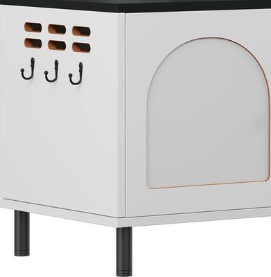 Show full view: Yitahome Dual-Room Wooden Cat Litter Box Enclosure with Scratching Posts, White slide 8 of 10