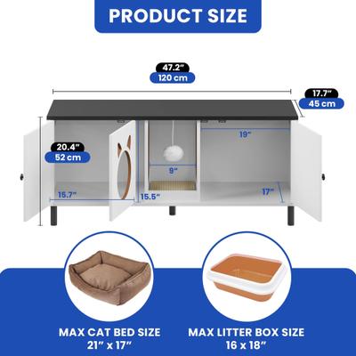 Show full view: Yitahome Dual-Room Wooden Cat Litter Box Enclosure with Scratching Posts, White slide 4 of 10