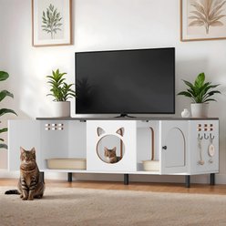 Yitahome Dual-Room Wooden Cat Litter Box Enclosure with Scratching Posts, White