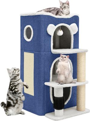 Show full view: Yitahome 3-Tier Indoor Cat House with Scratching Post, Blue slide 2 of 6