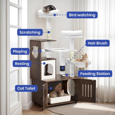 Show full view: Yitahome 2-in-1 59-in Sisal Cat Tree with Litter Box Enclosure, Brown & White slide 7 of 9