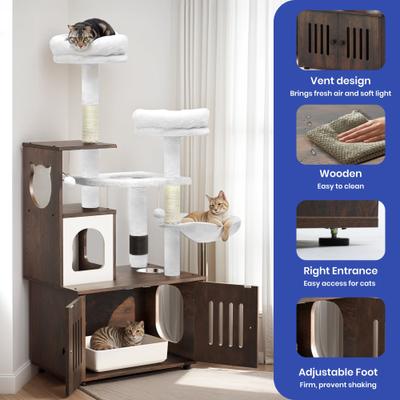 Show full view: Yitahome 2-in-1 59-in Sisal Cat Tree with Litter Box Enclosure, Brown & White slide 6 of 9