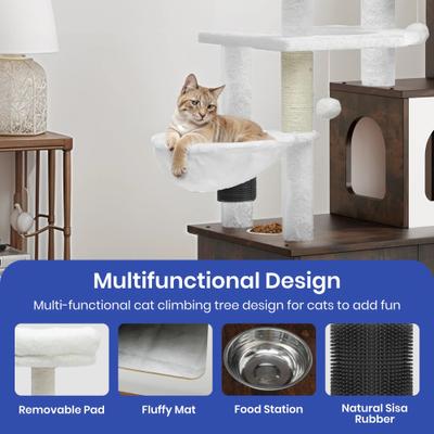 Show full view: Yitahome 2-in-1 59-in Sisal Cat Tree with Litter Box Enclosure, Brown & White slide 4 of 9