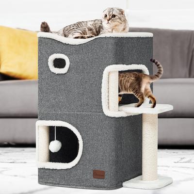 Show full view: Yitahome 2-Level Cat Bed with Scratching Post, Grey slide 3 of 8