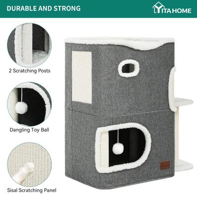 Show full view: Yitahome 2-Level Cat Bed with Scratching Post, Grey slide 4 of 8