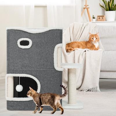 Show full view: Yitahome 2-Level Cat Bed with Scratching Post, Grey slide 2 of 8