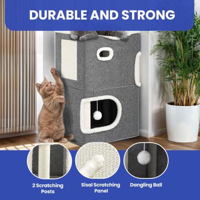 Show full view: Yitahome 2-Level Cat House with Scratching Post, Grey slide 4 of 7